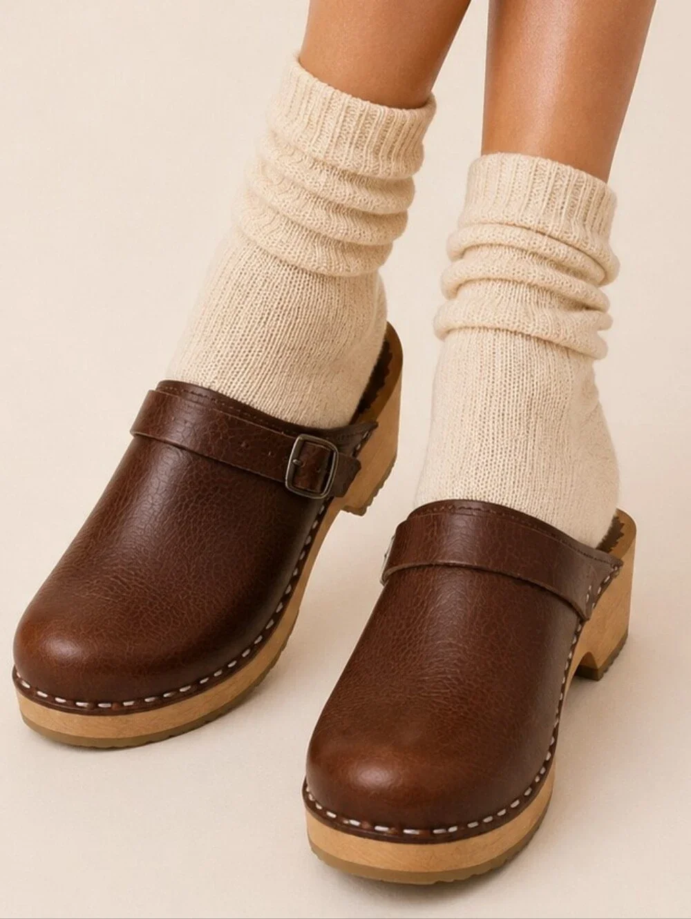 Hanna Andersson Brown Leather Swedish Wooden Clogs EU 38 US 7.5 S4231 - Picture 2 of 11
